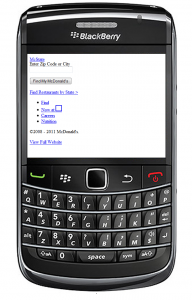 Blackberry with mobile-optimized website: McDonalds Blackberry with mobile-optimized website: McDonalds